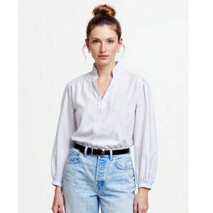 Madewell Blue/White Striped Long Sleeve Ruffled Popover Top XXS NWT